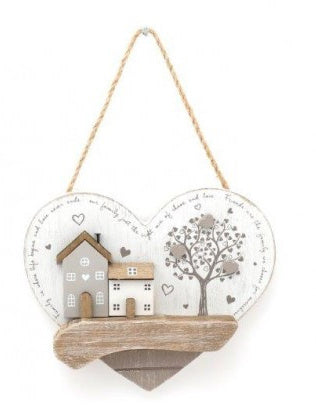 Shabby Chic Wooden Heart Shaped Family Plaque