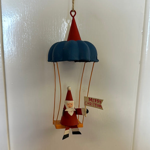Shoeless Joe – Parachuting Santa - Christmas Tree Hanging Ornament