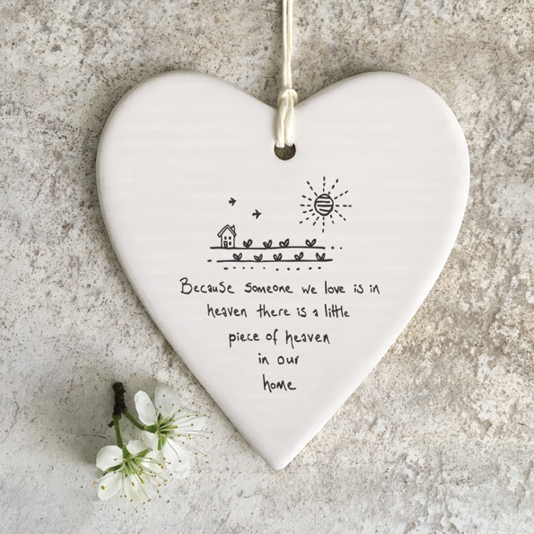East of India “Because someone we love is in heaven …” porcelain hanger.