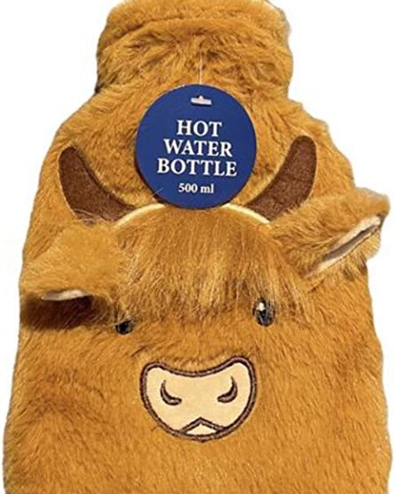 D & C Supplies Mini Moo Highland Cow Hot Water Bottle 500ml