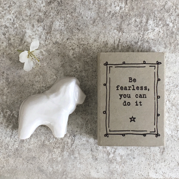 East Of India Ceramic Lion 'Be Fearless, You Can Do It' Matchbox Gift