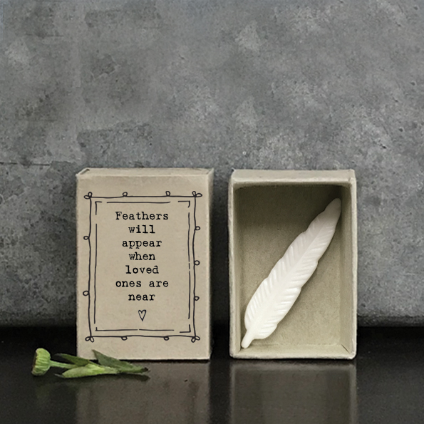 East Of India Ceramic Feather 'Feathers Will Appear When Loved Ones Are Near' Matchbox Gift