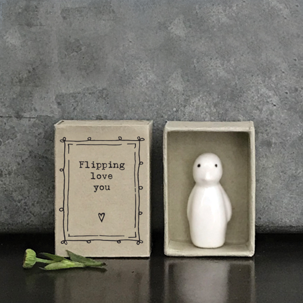 East Of India Cermic Penguin 'Flipping Love You' Matchbox Gift