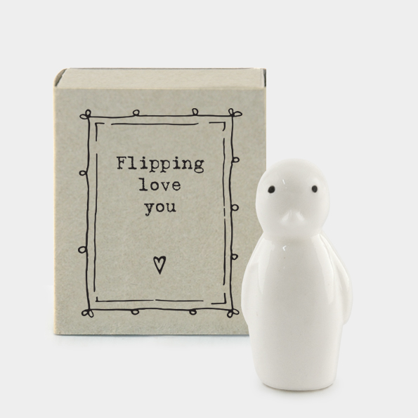 East Of India Cermic Penguin 'Flipping Love You' Matchbox Gift