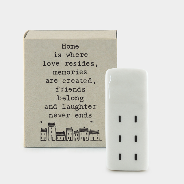 East Of India Ceramic House 'Home Is Where Love Resides, Memories Are Created, Friends Belong, And Laughter Never Ends' Matchbox Gift