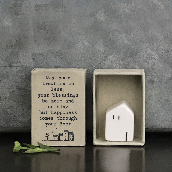 East Of India Ceramic House 'May Your Troubles Be Less, Your Blessings Be More And Nothing But Happiness Comes Through Your Door' Matchbox Gift