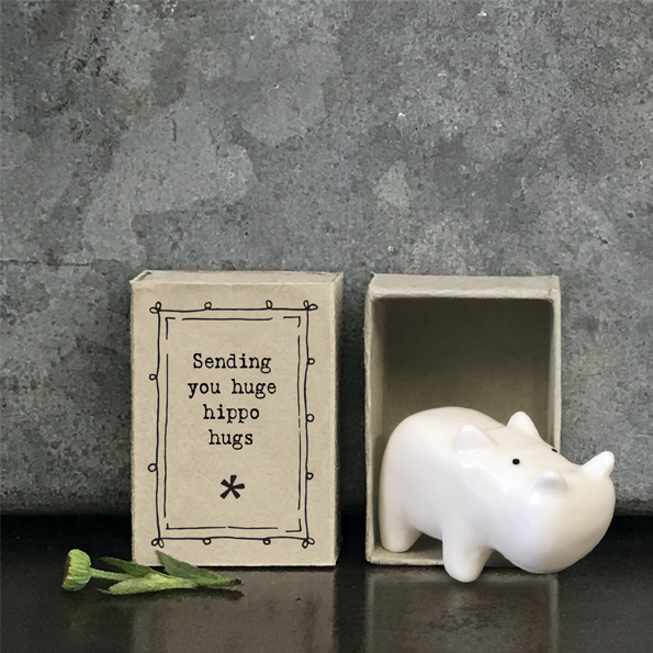 East Of India Ceramic Hippo 'Sending You Huge Hippo Hugs' Matchbox Gift