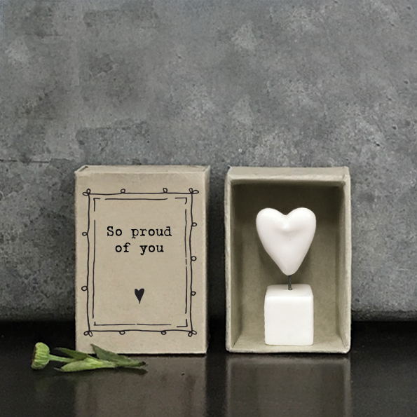 East Of India Ceramic Heart 'So Proud Of You' Matchbox Gift