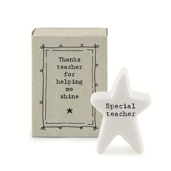 East Of India Ceramic Star 'Thanks Teacher For Helping Me Shine' Matchbox Gift
