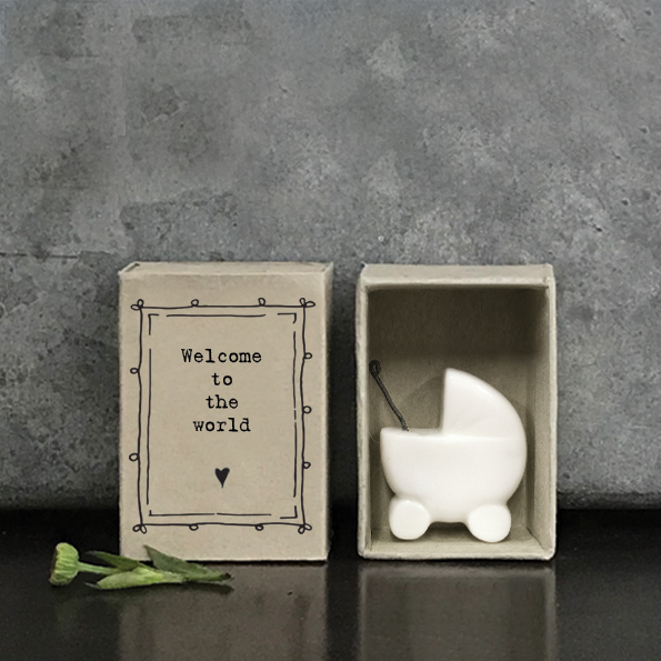 East Of India Ceramic Pram 'Welcome To The World' Matchbox Gift