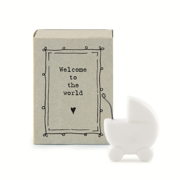 East Of India Ceramic Pram 'Welcome To The World' Matchbox Gift