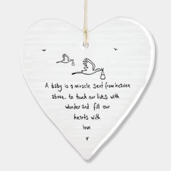 East Of India Heart 'A Baby Is A Miracle Sent From Heaven Above...' Hanging Ornament