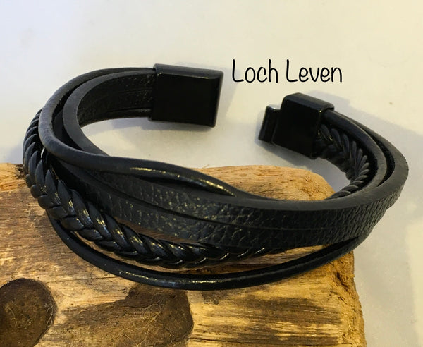 Loch Leven Black Leather Bracelet