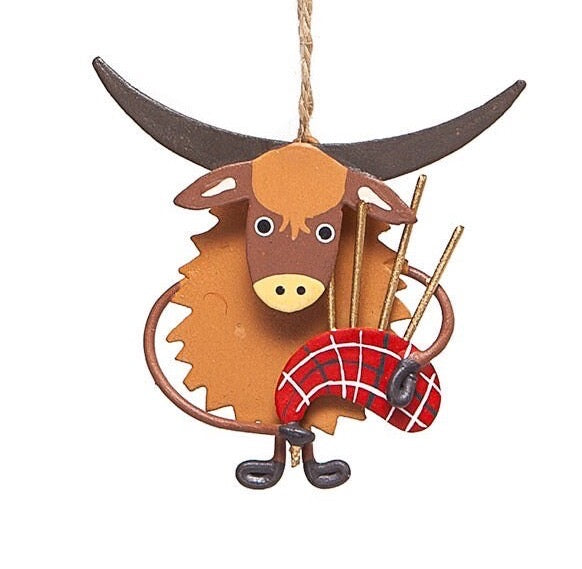 Shoeless Joe - Bagpiping Highland Cow - Christmas Tree Hanging Ornament