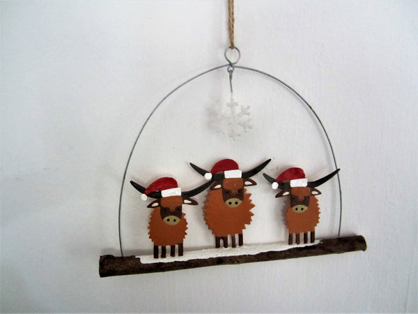 Shoeless Joe – Highland Cows In Santa Hats  - Christmas Tree Hanging Ornament