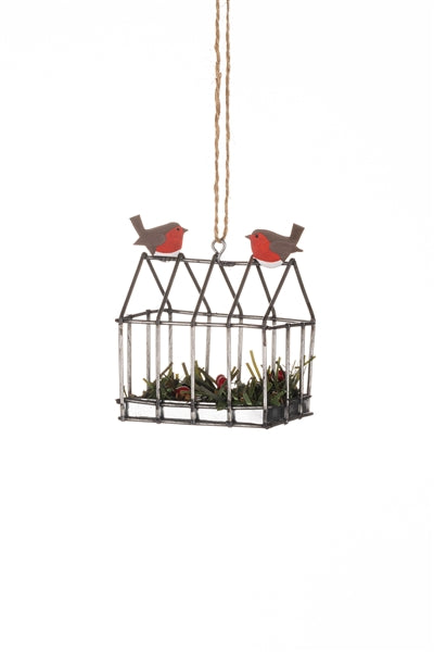 Shoeless Joe – Robins On A Greenhouse - Christmas Tree Hanging Ornament