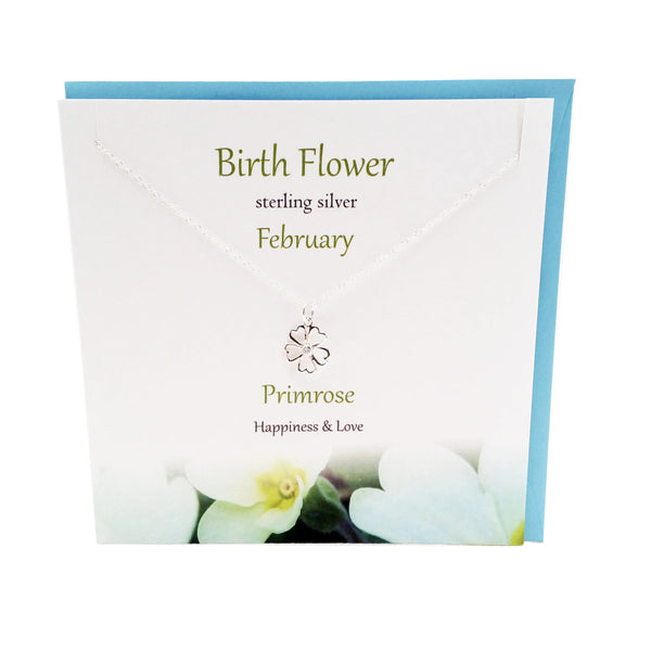 The Silver Studio - Sterling Silver Scottish Birth Flower Necklace - February Primrose