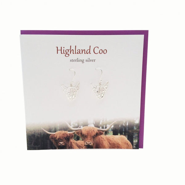 The Silver Studio - Sterling Silver Highland Cow dangly earrings