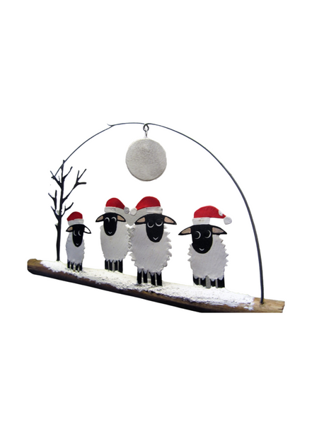 Shoeless Joe – Sheep In Santa Hats - Christmas Tree Hanging Ornament
